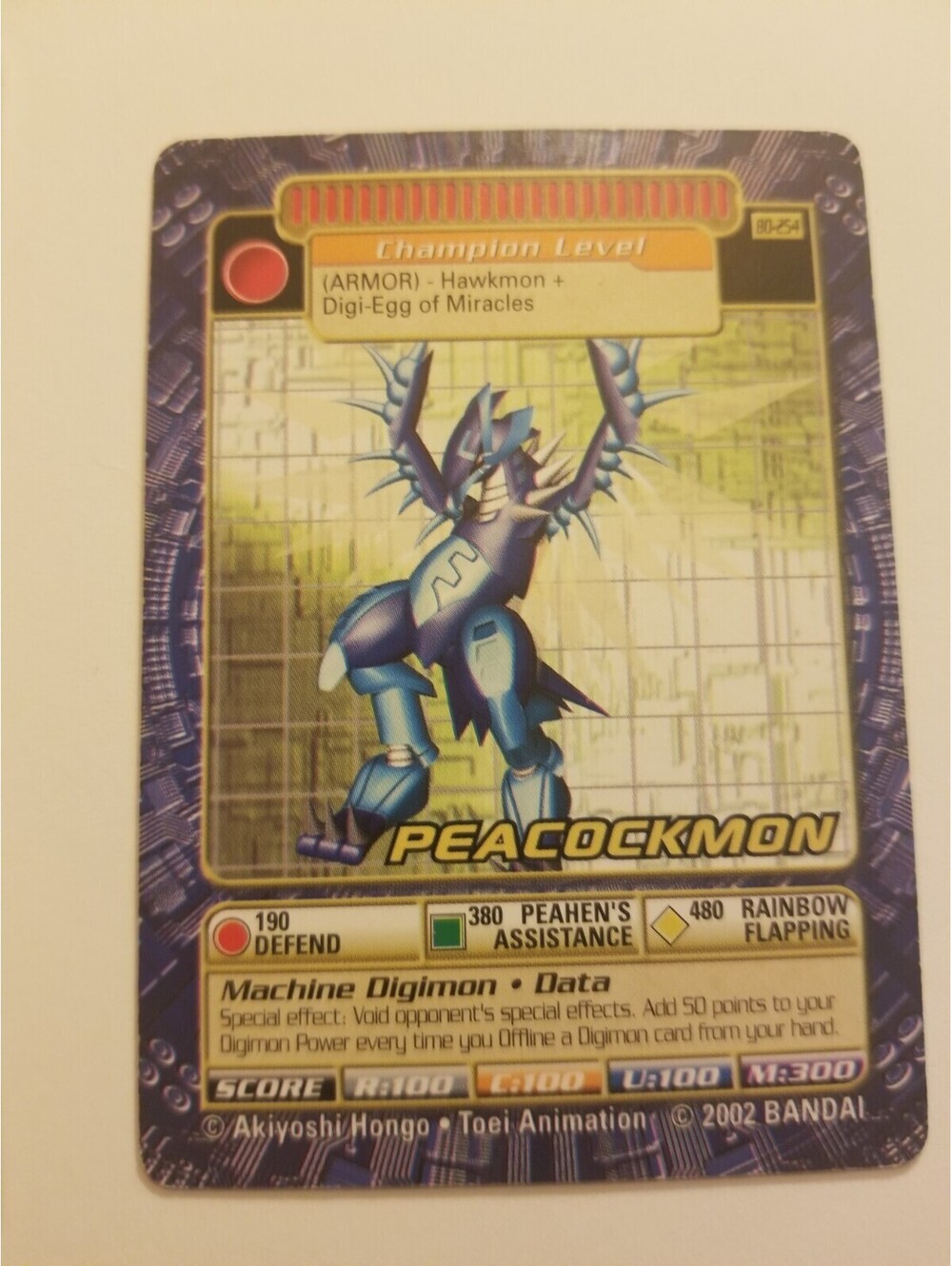 2002 Bandai Digimon Peacockmon BO-254 Champion level Card LP